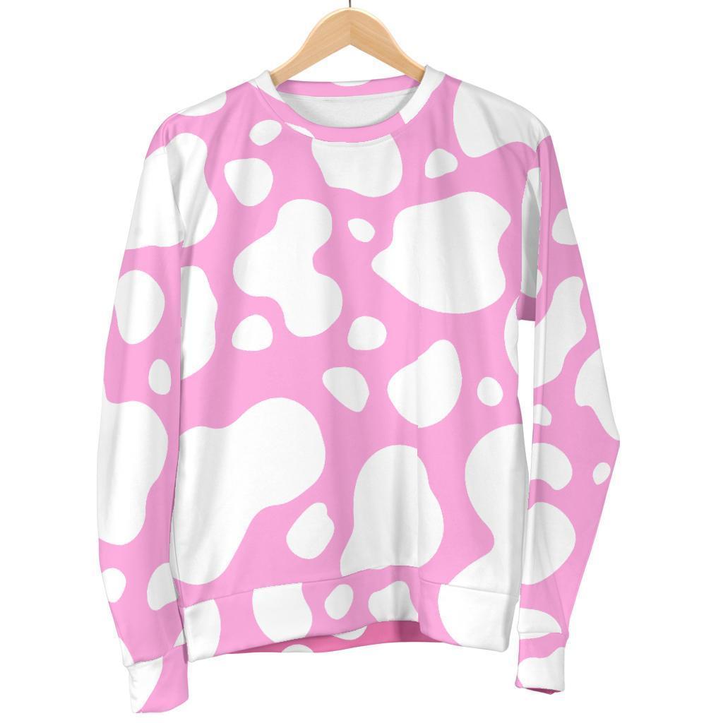 White And Pink Cow Print Women's Crewneck Sweatshirt GearFrost