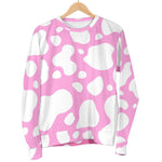 White And Pink Cow Print Women's Crewneck Sweatshirt GearFrost