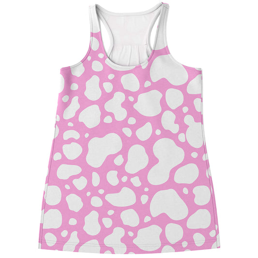 White And Pink Cow Print Women's Racerback Tank Top