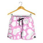 White And Pink Cow Print Women's Shorts