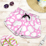 White And Pink Cow Print Women's Shorts
