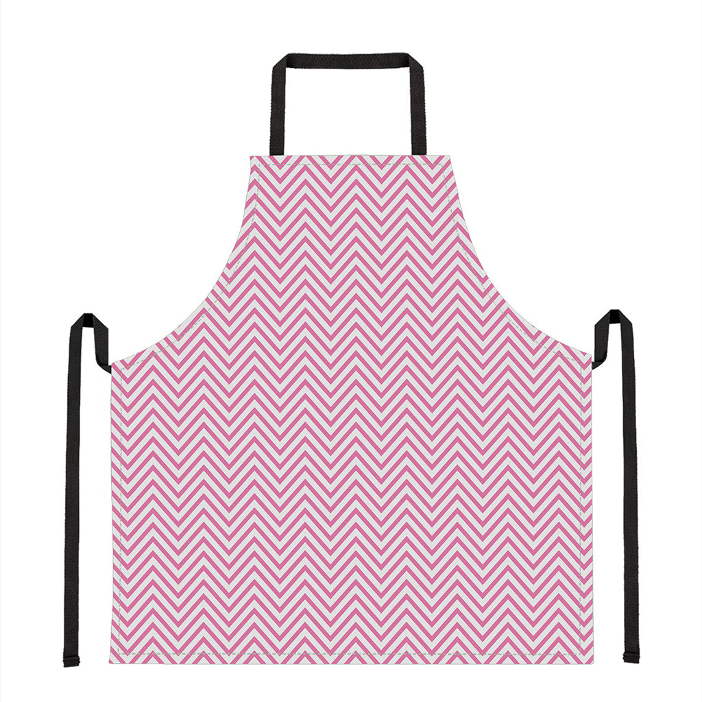 White And Pink Zigzag Pattern Print Apron