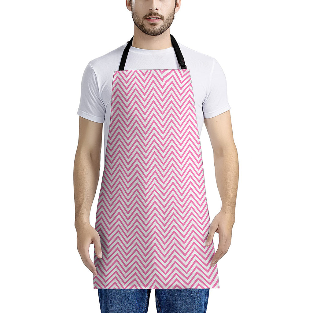 White And Pink Zigzag Pattern Print Apron