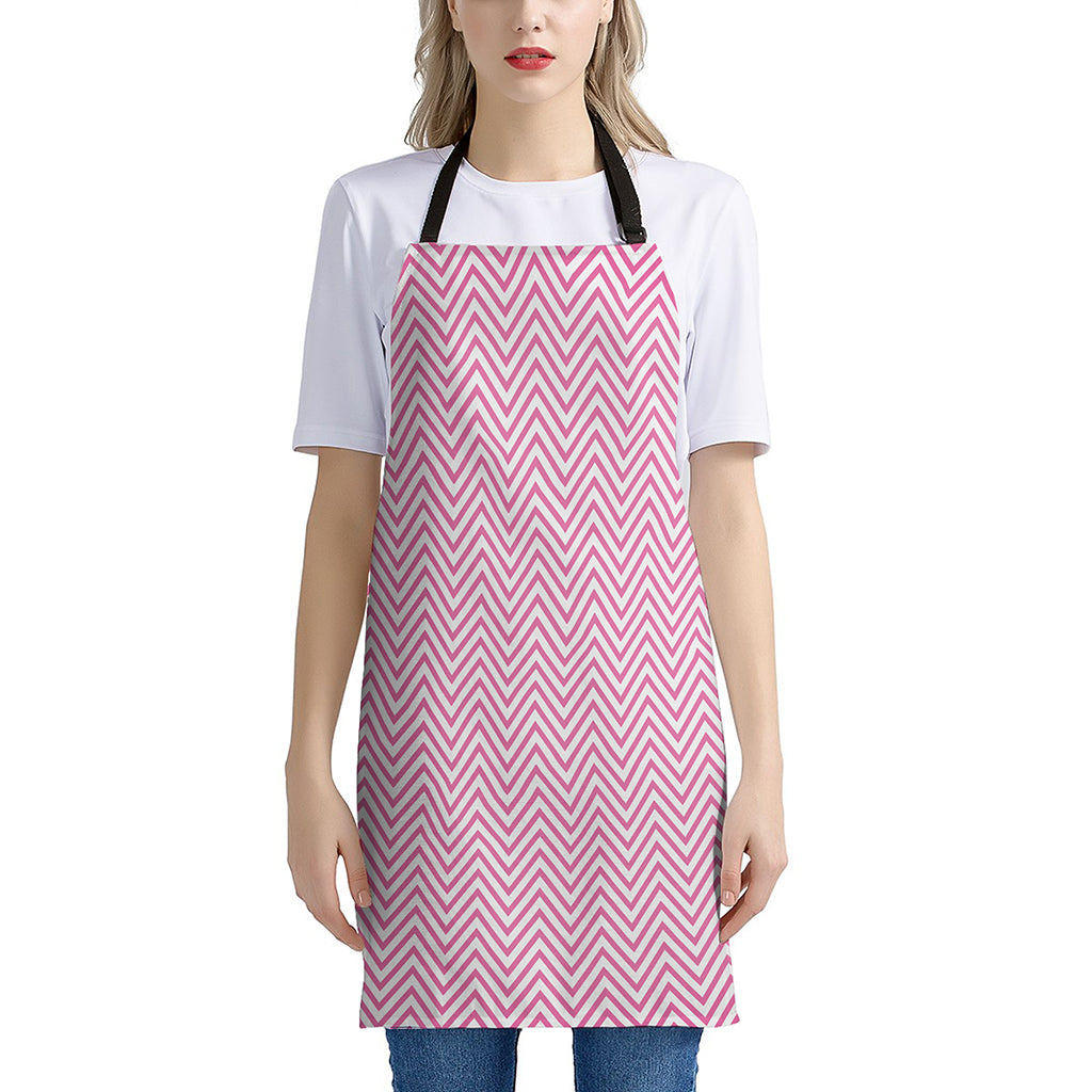 White And Pink Zigzag Pattern Print Apron