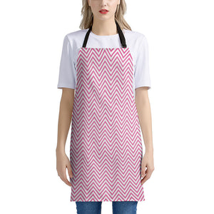 White And Pink Zigzag Pattern Print Apron