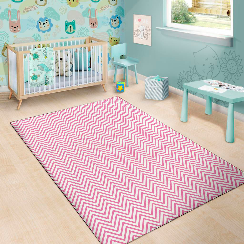 White And Pink Zigzag Pattern Print Area Rug
