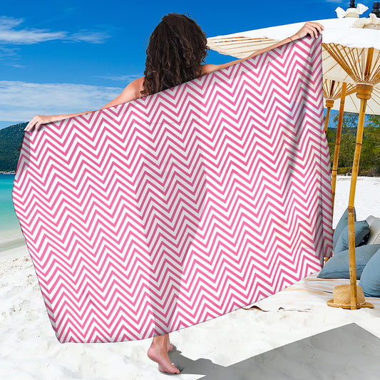White And Pink Zigzag Pattern Print Beach Sarong Wrap