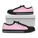 White And Pink Zigzag Pattern Print Black Low Top Shoes