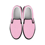 White And Pink Zigzag Pattern Print Black Slip On Shoes