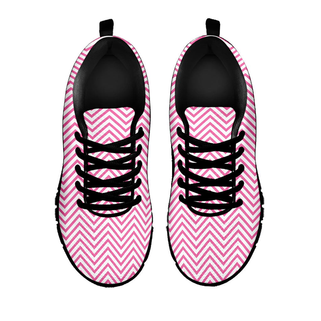 White And Pink Zigzag Pattern Print Black Sneakers