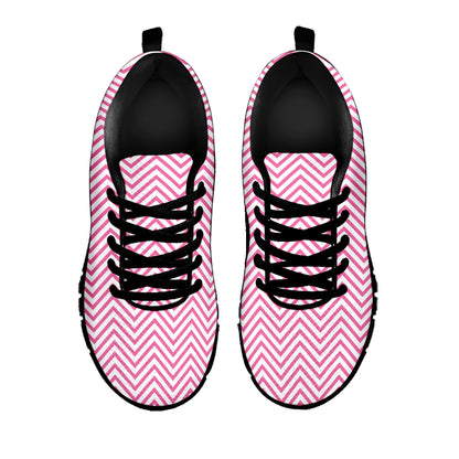 White And Pink Zigzag Pattern Print Black Sneakers