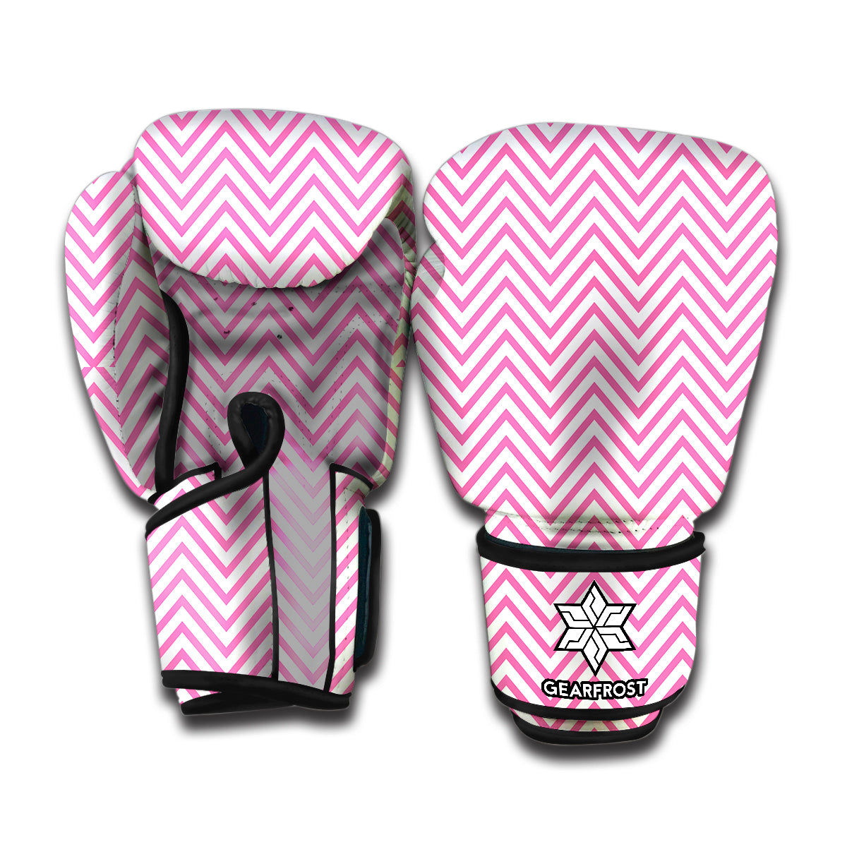 White And Pink Zigzag Pattern Print Boxing Gloves