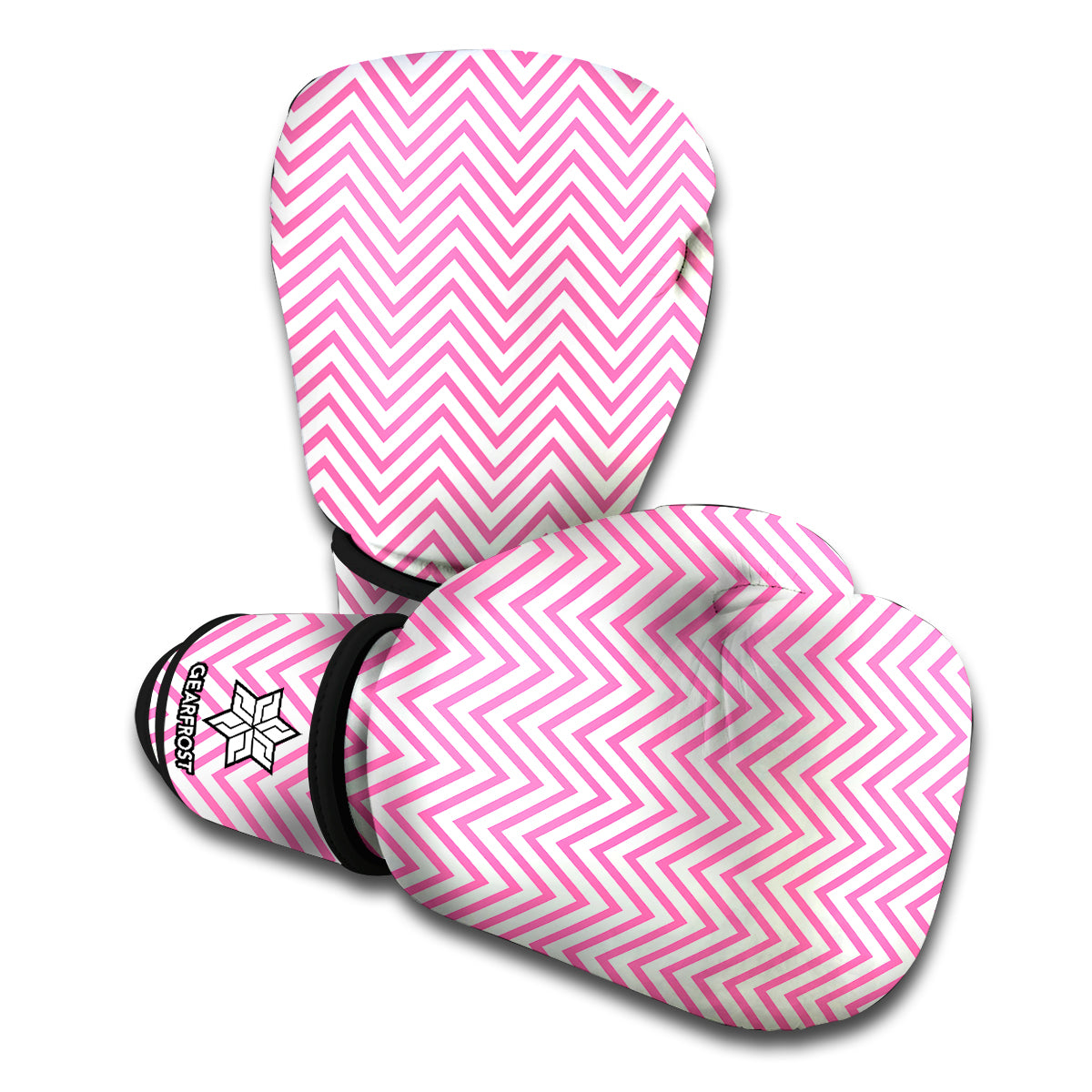 White And Pink Zigzag Pattern Print Boxing Gloves