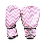 White And Pink Zigzag Pattern Print Boxing Gloves