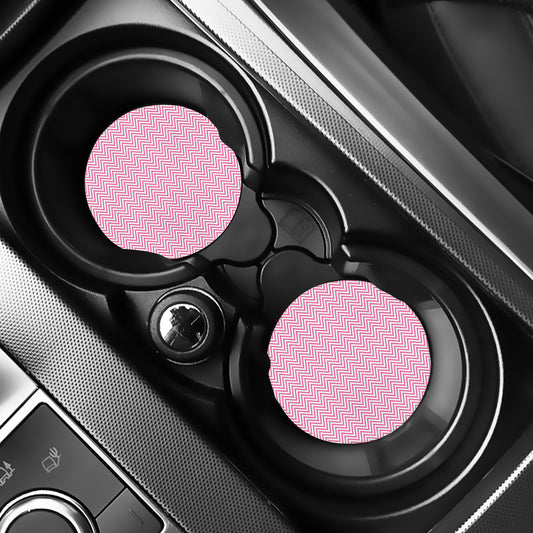 White And Pink Zigzag Pattern Print Car Coasters