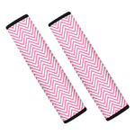 White And Pink Zigzag Pattern Print Car Seat Belt Covers