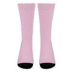 White And Pink Zigzag Pattern Print Crew Socks