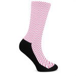 White And Pink Zigzag Pattern Print Crew Socks