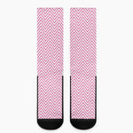 White And Pink Zigzag Pattern Print Crew Socks