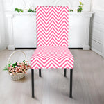 White And Pink Zigzag Pattern Print Dining Chair Slipcover