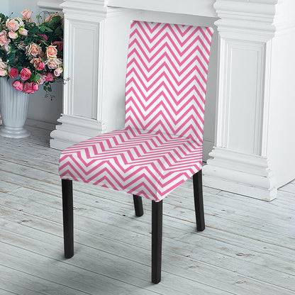 White And Pink Zigzag Pattern Print Dining Chair Slipcover
