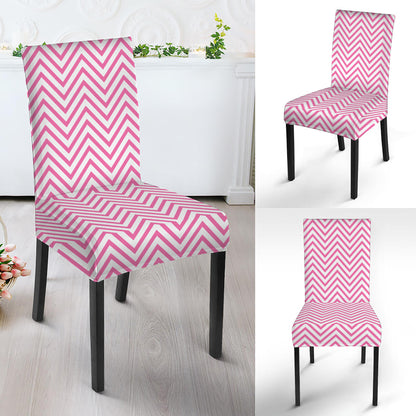 White And Pink Zigzag Pattern Print Dining Chair Slipcover