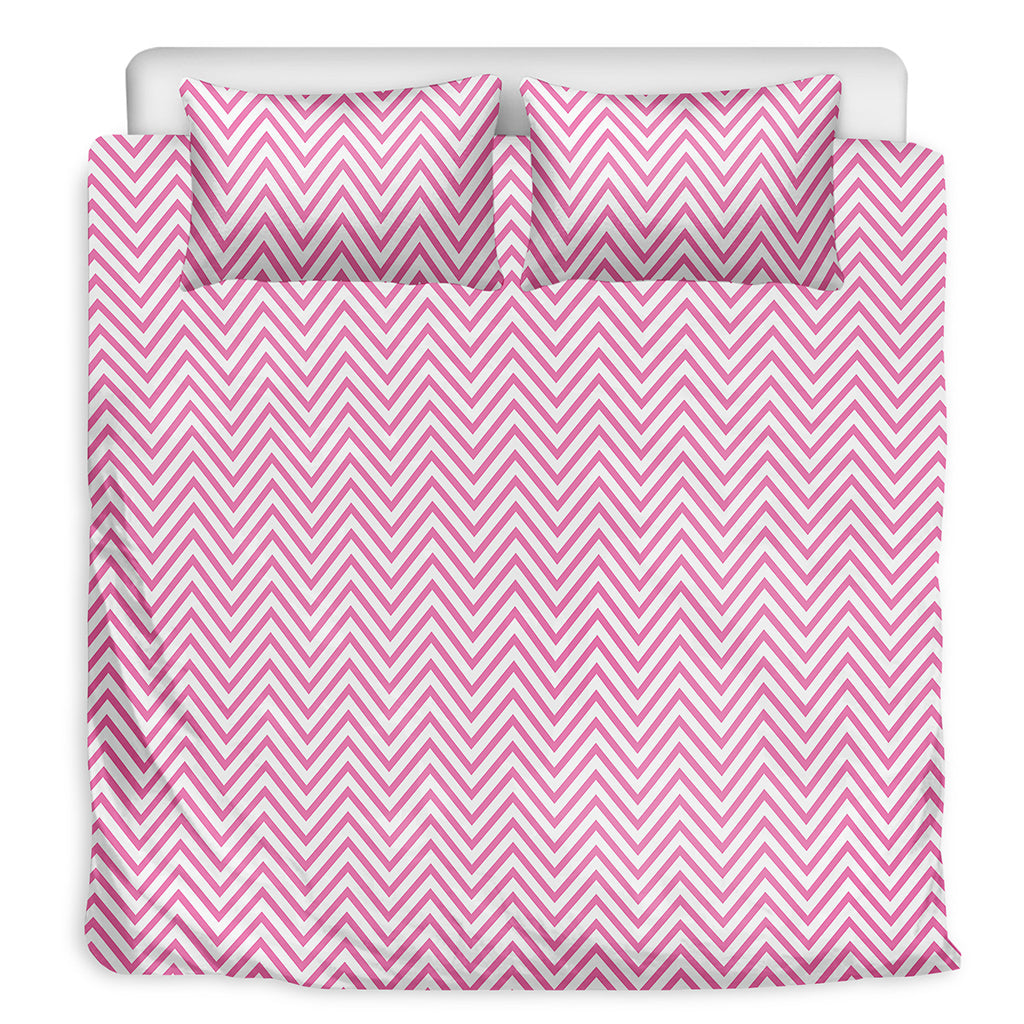 White And Pink Zigzag Pattern Print Duvet Cover Bedding Set