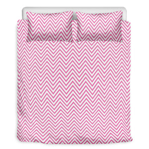 White And Pink Zigzag Pattern Print Duvet Cover Bedding Set