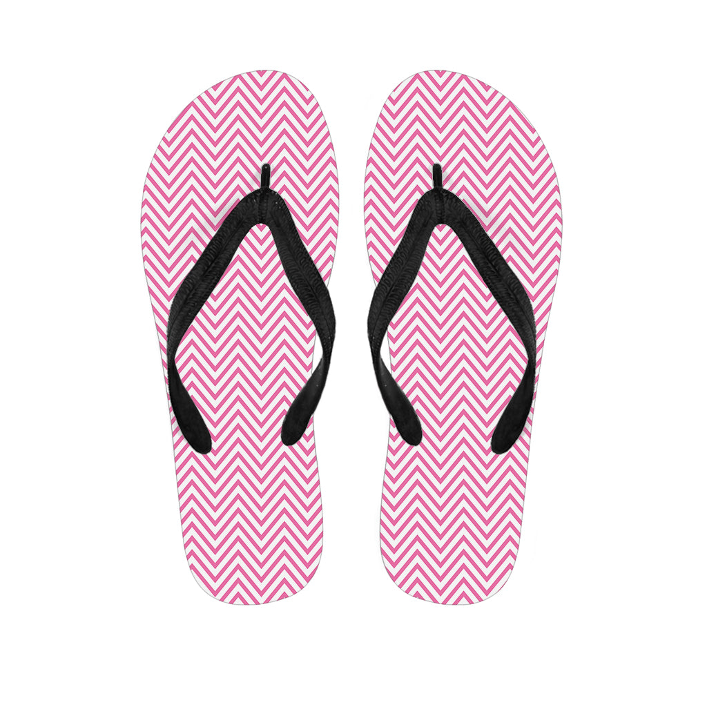 White And Pink Zigzag Pattern Print Flip Flops