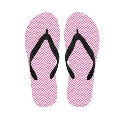 White And Pink Zigzag Pattern Print Flip Flops