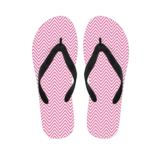 White And Pink Zigzag Pattern Print Flip Flops