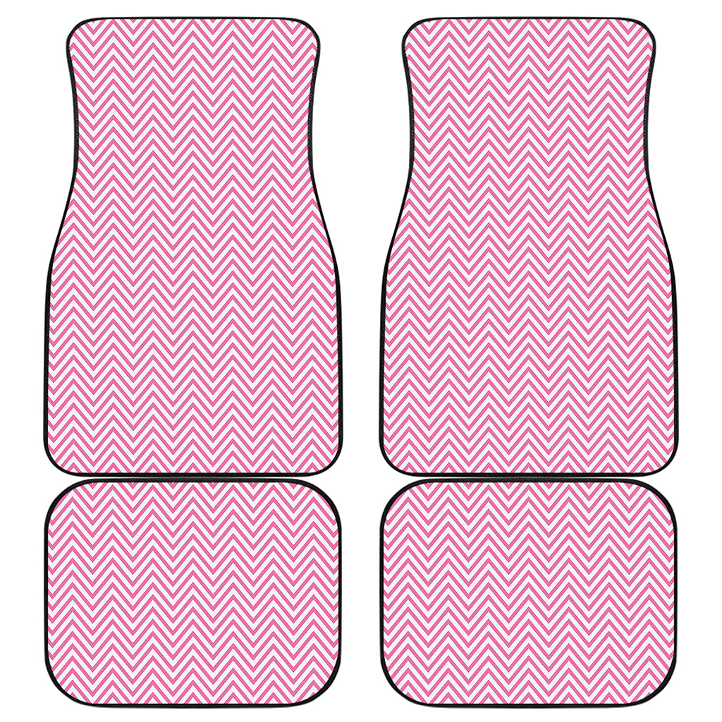 White And Pink Zigzag Pattern Print Front and Back Car Floor Mats