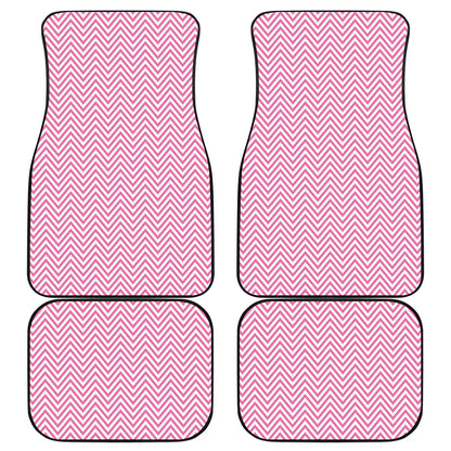 White And Pink Zigzag Pattern Print Front and Back Car Floor Mats