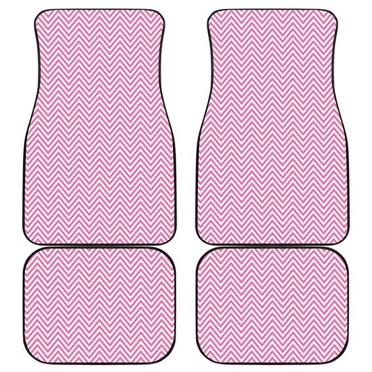 White And Pink Zigzag Pattern Print Front and Back Car Floor Mats