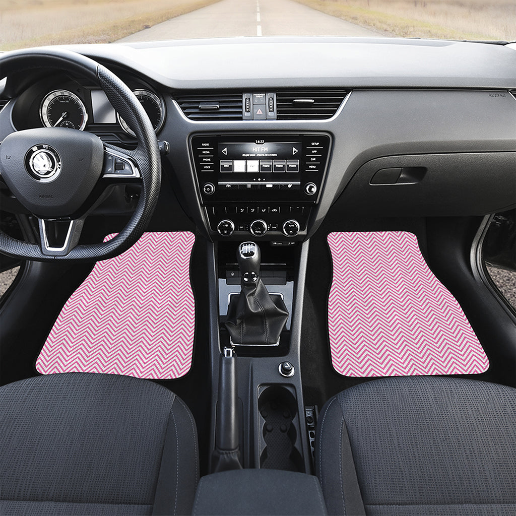 White And Pink Zigzag Pattern Print Front and Back Car Floor Mats