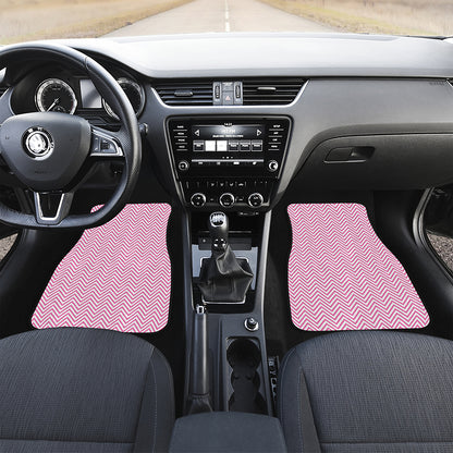 White And Pink Zigzag Pattern Print Front and Back Car Floor Mats