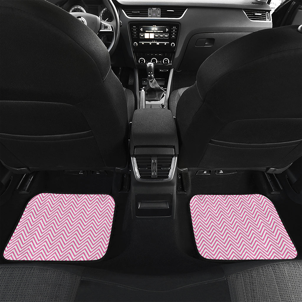White And Pink Zigzag Pattern Print Front and Back Car Floor Mats