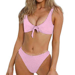 White And Pink Zigzag Pattern Print Front Bow Tie Bikini