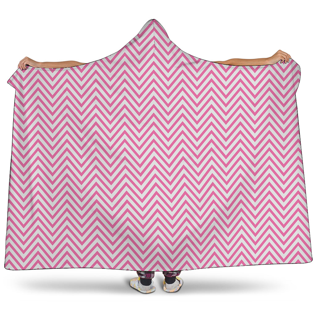 White And Pink Zigzag Pattern Print Hooded Blanket