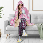 White And Pink Zigzag Pattern Print Hooded Blanket