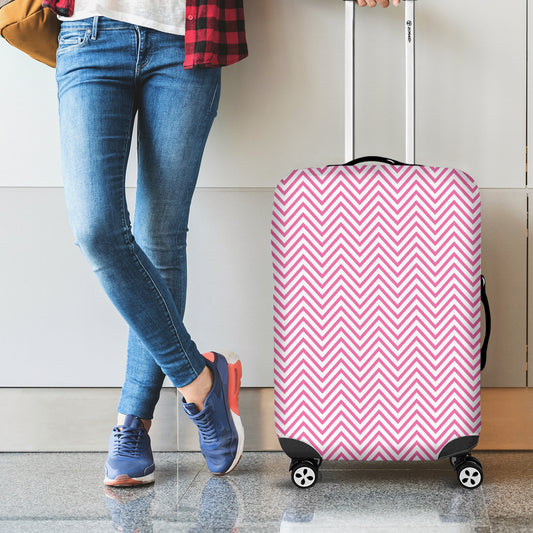 White And Pink Zigzag Pattern Print Luggage Cover