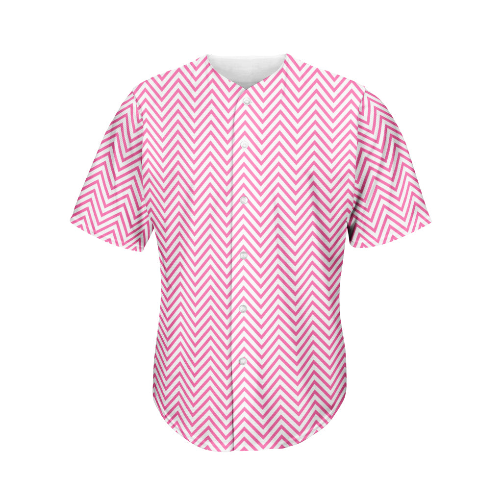 White And Pink Zigzag Pattern Print Men's Baseball Jersey