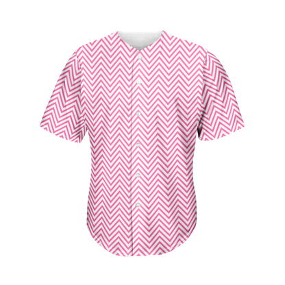 White And Pink Zigzag Pattern Print Men's Baseball Jersey
