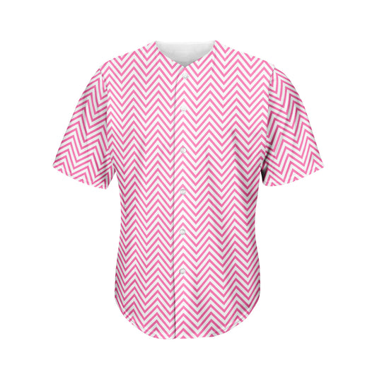 White And Pink Zigzag Pattern Print Men's Baseball Jersey