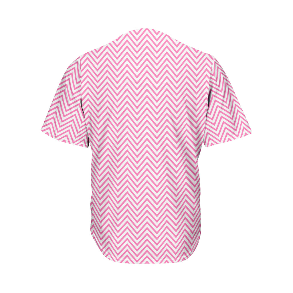 White And Pink Zigzag Pattern Print Men's Baseball Jersey