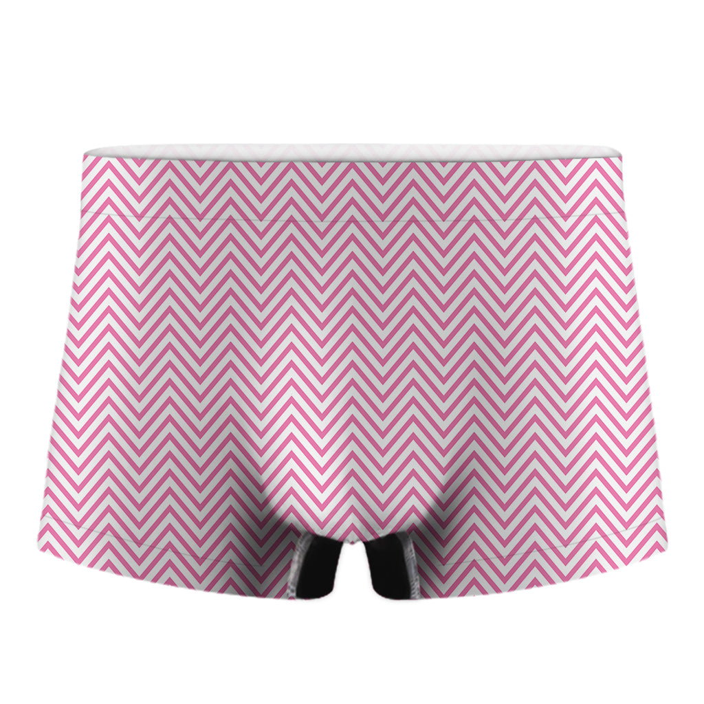White And Pink Zigzag Pattern Print Men's Boxer Briefs