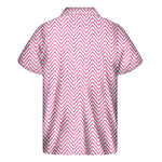 White And Pink Zigzag Pattern Print Men's Short Sleeve Shirt
