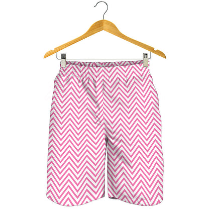 White And Pink Zigzag Pattern Print Men's Shorts