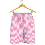 White And Pink Zigzag Pattern Print Men's Shorts