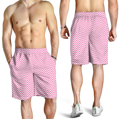 White And Pink Zigzag Pattern Print Men's Shorts
